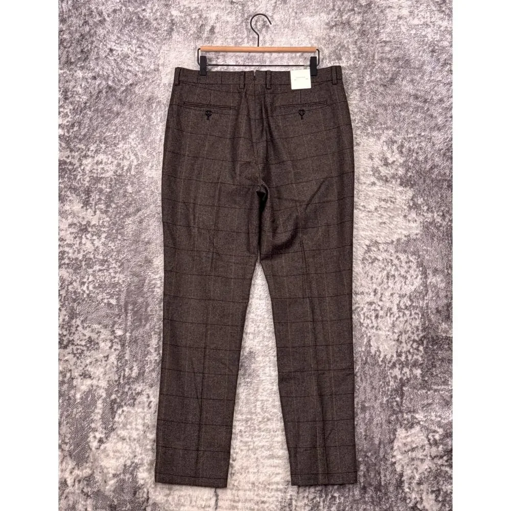 New Banana Republic Pants 33 x 32 Italian Wool Tailored Slim Windowpane Tweed
